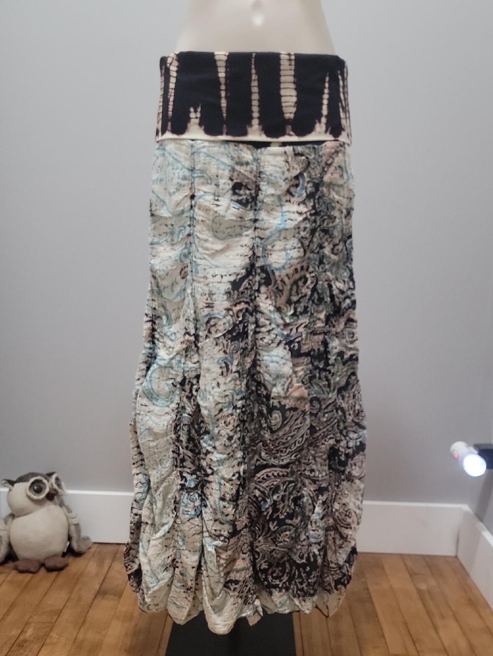 Vtg Y2K Boho Maxi Skirt/dress Paisley with Brown Tie-Dye Waistband Sz S